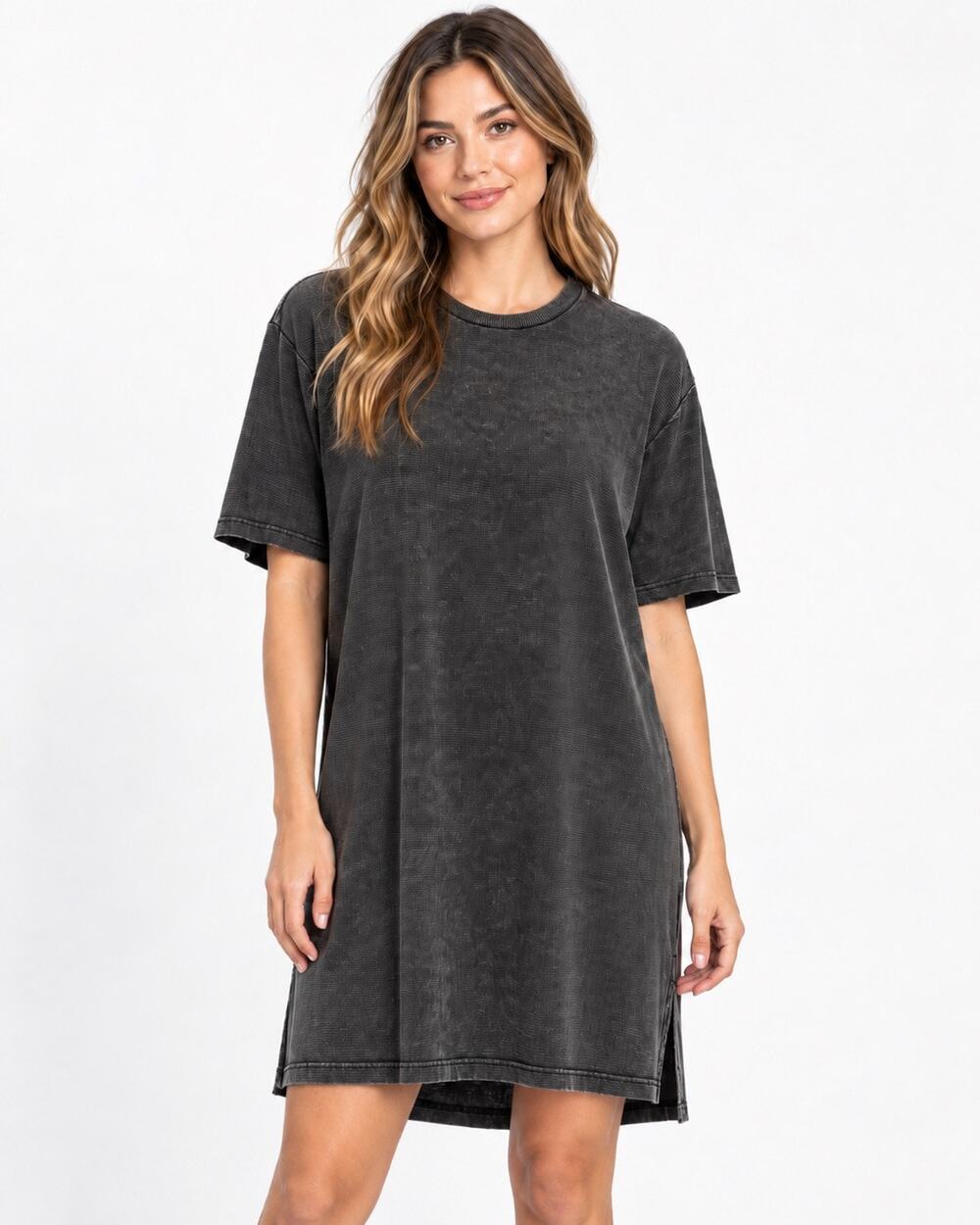 Boho Lagenlook Mineral Wash Tunic Dress Natural Life NWT Charcoal Gray XS/S